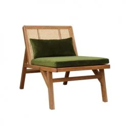 Robin Des Bois Fauteuils Fauteuil En Cannage ChĂȘne Clair Et Velours Vert Vintage