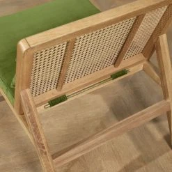 Robin Des Bois Fauteuils Fauteuil En Cannage Chêne Clair Et Velours Vert Vintage -Fauteuils Shop fauteuil en cannage chene clair et velours vert vintage 5