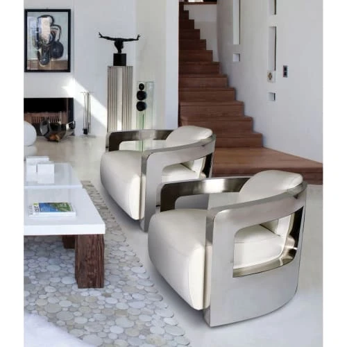 Fauteuil en cuir blanc structure en acier inoxydable Now’s Home Fauteuils Fauteuil En Cuir Blanc Structure En Acier Inoxydable -Fauteuils Shop fauteuil en cuir blanc structure en acier inoxydable 1