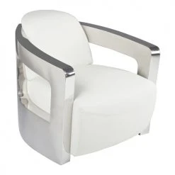 Now’s Home Fauteuils Fauteuil En Cuir Blanc Structure En Acier Inoxydable