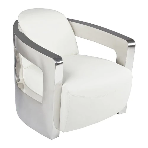 Fauteuil en cuir blanc structure en acier inoxydable Now’s Home Fauteuils Fauteuil En Cuir Blanc Structure En Acier Inoxydable -Fauteuils Shop fauteuil en cuir blanc structure en acier