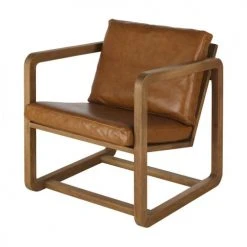 Maisons Du Monde Fauteuils Fauteuil En Cuir De Vache Marron Et Bois De Chêne