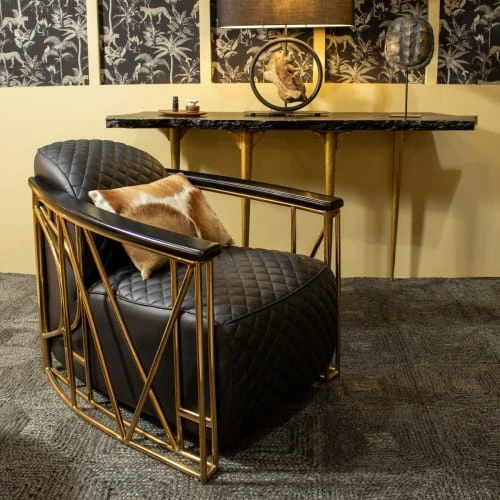 Fauteuil en cuir matelassé noir structure en inox cuivré Now’s Home Fauteuils Fauteuil En Cuir Matelassé Noir Structure En Inox Cuivré -Fauteuils Shop fauteuil en cuir matelasse noir structure en inox cuivre 1