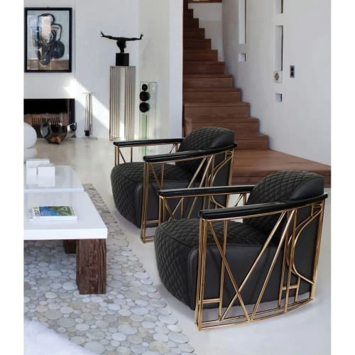 Fauteuil en cuir matelassé noir structure en inox cuivré Now’s Home Fauteuils Fauteuil En Cuir Matelassé Noir Structure En Inox Cuivré -Fauteuils Shop fauteuil en cuir matelasse noir structure en inox cuivre 4