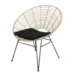 MACABANE Fauteuils Fauteuil En Rotin Naturel Coussin Noir Pieds Métal -Fauteuils Shop fauteuil en rotin naturel coussin noir pieds metal 3