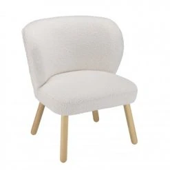 MACABANE Fauteuils Fauteuil En Tissu Bouclette Blanc Pieds En Bois