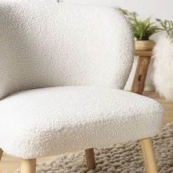 MACABANE Fauteuils Fauteuil En Tissu Bouclette Blanc Pieds En Bois -Fauteuils Shop fauteuil en tissu bouclette blanc pieds en bois 4