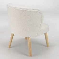 MACABANE Fauteuils Fauteuil En Tissu Bouclette Blanc Pieds En Bois -Fauteuils Shop fauteuil en tissu bouclette blanc pieds en bois 5