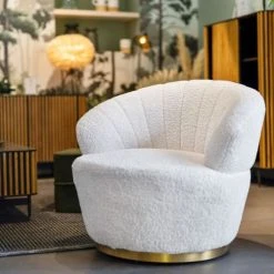 Zago Fauteuils Fauteuil En Tissu Effet Mohair Couleur Crème Pivotant -Fauteuils Shop fauteuil en tissu effet mohair couleur creme pivotant 2