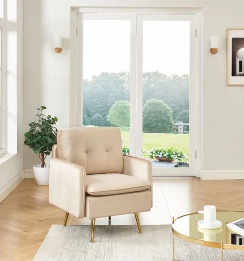 Fauteuil en velours 1 place beige Baita Fauteuils Fauteuil En Velours 1 Place Beige -Fauteuils Shop fauteuil en velours 1 place beige 1