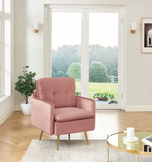 Fauteuil en velours 1 place rose poudré Baita Fauteuils Fauteuil En Velours 1 Place Rose Poudré -Fauteuils Shop fauteuil en velours 1 place rose poudre 1
