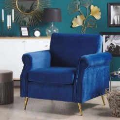 Beliani Fauteuils Fauteuil En Velours Bleu Cobalt -Fauteuils Shop fauteuil en velours bleu cobalt 1