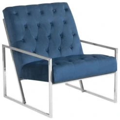 Beliani Fauteuils Fauteuil En Velours Bleu Foncé