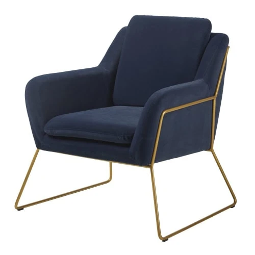 Fauteuil en velours bleu nuit et coloris laiton Maisons Du Monde Fauteuils Fauteuil En Velours Bleu Nuit Et Coloris Laiton -Fauteuils Shop fauteuil en velours bleu nuit et coloris laiton 1000 1 34 210036 1