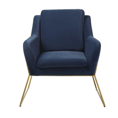 Fauteuil en velours bleu nuit et coloris laiton Maisons Du Monde Fauteuils Fauteuil En Velours Bleu Nuit Et Coloris Laiton -Fauteuils Shop fauteuil en velours bleu nuit et coloris laiton 1000 1 34 210036 2