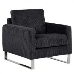 Beliani Fauteuils Fauteuil En Velours Côtelé Noir -Fauteuils Shop fauteuil en velours cotele noir 2