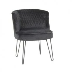 Pirouette Paris Fauteuils Fauteuil En Velours Matelassé Noir Pieds En Métal Noir