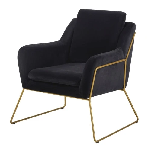 Fauteuil en velours noir et coloris laiton Maisons Du Monde Fauteuils Fauteuil En Velours Noir Et Coloris Laiton -Fauteuils Shop fauteuil en velours noir et coloris laiton 1000 3 36 210038 1