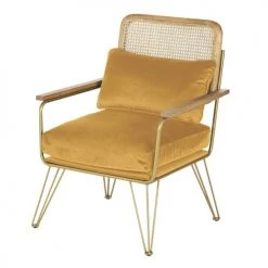 Maisons Du Monde Fauteuils Fauteuil En Velours Ocre Cannage En Rotin