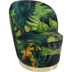 Kare Design Fauteuils Fauteuil En Velours Vert Imprimé Feuilles Et Acier Doré -Fauteuils Shop fauteuil en velours vert imprime feuilles et acier dore 3