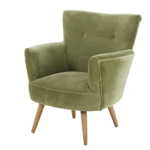 Fauteuil en velours vert kaki Maisons Du Monde Fauteuils Fauteuil En Velours Vert Kaki -Fauteuils Shop fauteuil en velours vert kaki 1000 10 7 186024 6