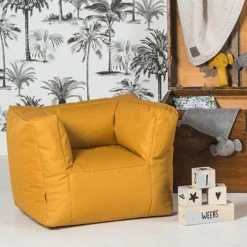 Jollein Fauteuils Fauteuil Imperméable Bean Bag En Toile Moutarde (45 X 40 X 36 Cm) -Fauteuils Shop fauteuil impermeable bean bag en toile moutarde 45 x 40 x 36 cm 2