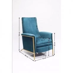 Kare Design Fauteuils Fauteuil Inclinable En Velours Bleu Pétrole Et Acier Doré -Fauteuils Shop fauteuil inclinable en velours bleu petrole et acier dore 3