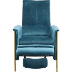 Kare Design Fauteuils Fauteuil Inclinable En Velours Bleu Pétrole Et Acier Doré -Fauteuils Shop fauteuil inclinable en velours bleu petrole et acier dore 4