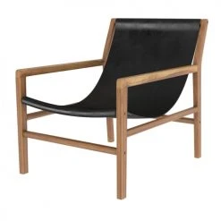 Rendez Vous Déco Fauteuils Fauteuil Lounge En Teck Et Cuir Noir