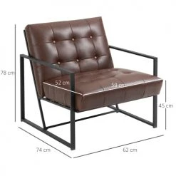 Homcom Fauteuils Fauteuil Lounge Métal Noir Revêtement Synthétique Marron -Fauteuils Shop fauteuil lounge metal noir revetement synthetique marron 2