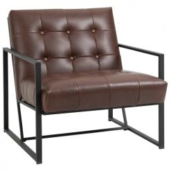 Homcom Fauteuils Fauteuil Lounge Métal Noir Revêtement Synthétique Marron