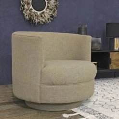 Now’s Home Fauteuils Fauteuil Pivotant En Lin Beige -Fauteuils Shop fauteuil pivotant en lin beige 2