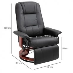 Homcom Fauteuils Fauteuil Relax Inclinable Pivotant Bois Revêtement Synthétique Noir -Fauteuils Shop fauteuil relax inclinable pivotant bois revetement synthetique noir 2