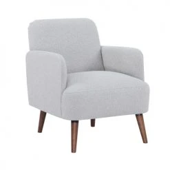 Drawer Fauteuils Fauteuil Rétro En Tissu Bouclette Pieds Bois Foncé Gris Clair