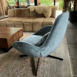 Mathi Design Fauteuils Fauteuil Rotatif En Velours Bleu Gris -Fauteuils Shop fauteuil rotatif en velours bleu gris 2