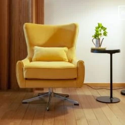 PIB Fauteuils Fauteuil Rotatif En Velours Jaune -Fauteuils Shop fauteuil rotatif en velours jaune 4
