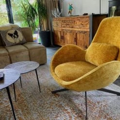 Mathi Design Fauteuils Fauteuil Rotatif En Velours Moutarde -Fauteuils Shop fauteuil rotatif en velours moutarde 3
