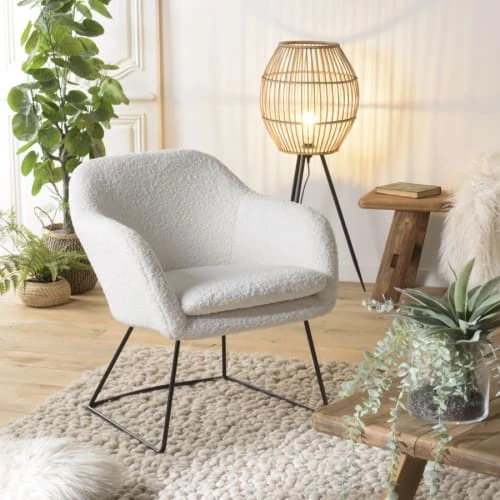 Fauteuil urban tissu bouclette blanc pieds évasés métal noir MACABANE Fauteuils Fauteuil Urban Tissu Bouclette Blanc Pieds évasés Métal Noir -Fauteuils Shop fauteuil urban tissu bouclette blanc pieds evases metal noir 1