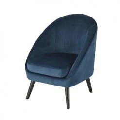 Maisons Du Monde Fauteuils Fauteuil Vintage En Velours Bleu Nuit Et Hévéa Massif