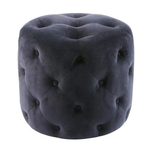 Pouf capitonné en velours noir Maisons Du Monde Poufs Pouf Capitonné En Velours Noir -Fauteuils Shop pouf capitonne en velours noir 1000 10 4 176878 1