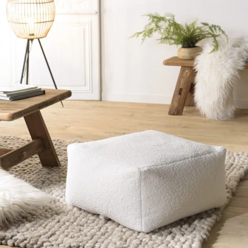 Pouf carré 53x53cm tissu bouclette blanc MACABANE Poufs Pouf Carré 53x53cm Tissu Bouclette Blanc -Fauteuils Shop pouf carre 53x53cm tissu bouclette blanc 1