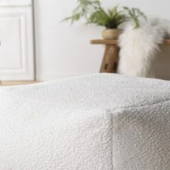 MACABANE Poufs Pouf Carré 53x53cm Tissu Bouclette Blanc 4 MACABANE Poufs Pouf Carré 53x53cm Tissu Bouclette Blanc -Fauteuils Shop pouf carre 53x53cm tissu bouclette blanc 4