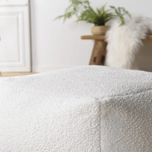 Pouf carré 53x53cm tissu bouclette blanc MACABANE Poufs Pouf Carré 53x53cm Tissu Bouclette Blanc -Fauteuils Shop pouf carre 53x53cm tissu bouclette blanc 4