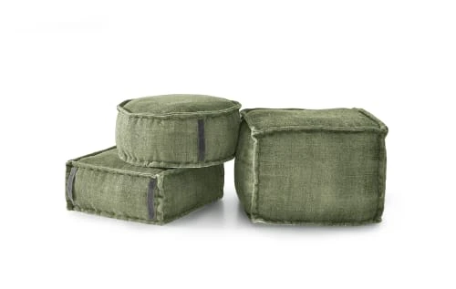 Pouf carré en coton revêtu effet lavé vert. RNT By Really Nice Things Poufs Pouf Carré En Coton Revêtu Effet Lavé Vert. -Fauteuils Shop pouf carre en coton revetu effet lave vert 2