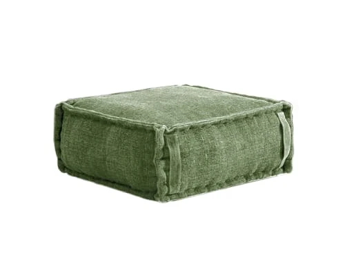 Pouf carré en coton revêtu effet lavé vert. RNT By Really Nice Things Poufs Pouf Carré En Coton Revêtu Effet Lavé Vert. -Fauteuils Shop pouf carre en coton revetu effet lave vert
