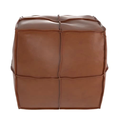 Rendez Vous Déco Poufs Pouf Carré En Cuir Camel -Fauteuils Shop pouf carre en cuir camel