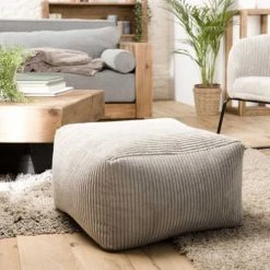 MACABANE Poufs Pouf Carré En Tissu Velours Cotelé Gris Perle -Fauteuils Shop pouf carre en tissu velours cotele gris perle 2