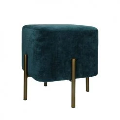 Pomax Poufs Pouf Carré En Velours Bleu Pétrole