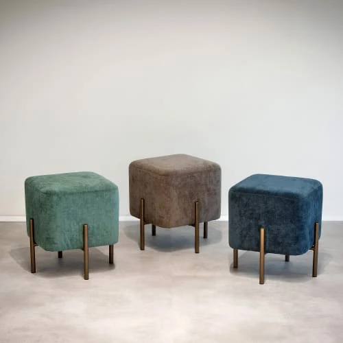 Pouf carré en velours gris Pomax Poufs Pouf Carré En Velours Gris -Fauteuils Shop pouf carre en velours gris 2