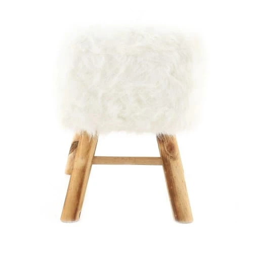 Pouf carré fourrure synthétique blanche et pin Grenier Alpin Poufs Pouf Carré Fourrure Synthétique Blanche Et Pin -Fauteuils Shop pouf carre fourrure synthetique blanche et pin 2